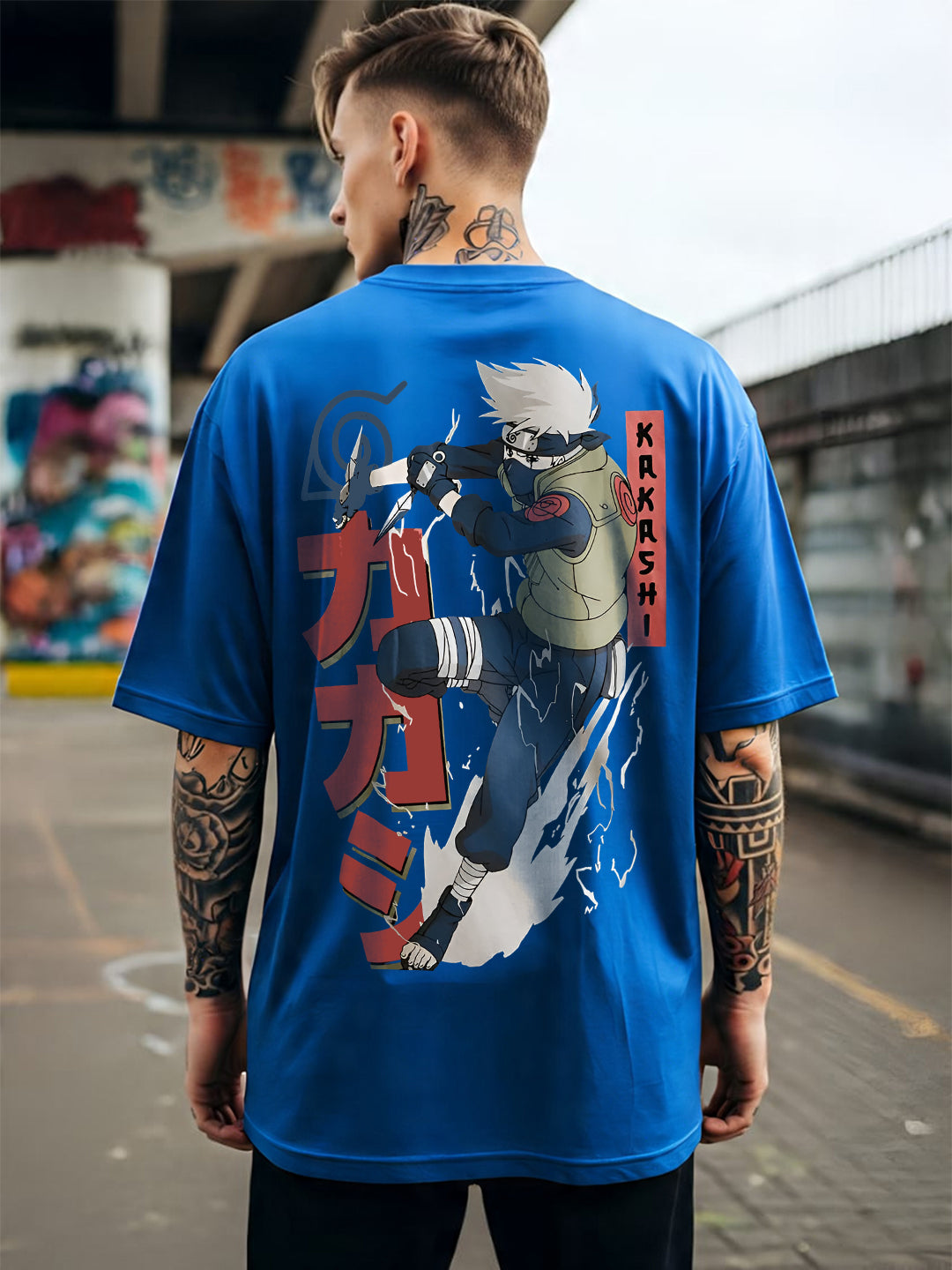 Mens Oversized Kakashi Graphic T-shirt Print