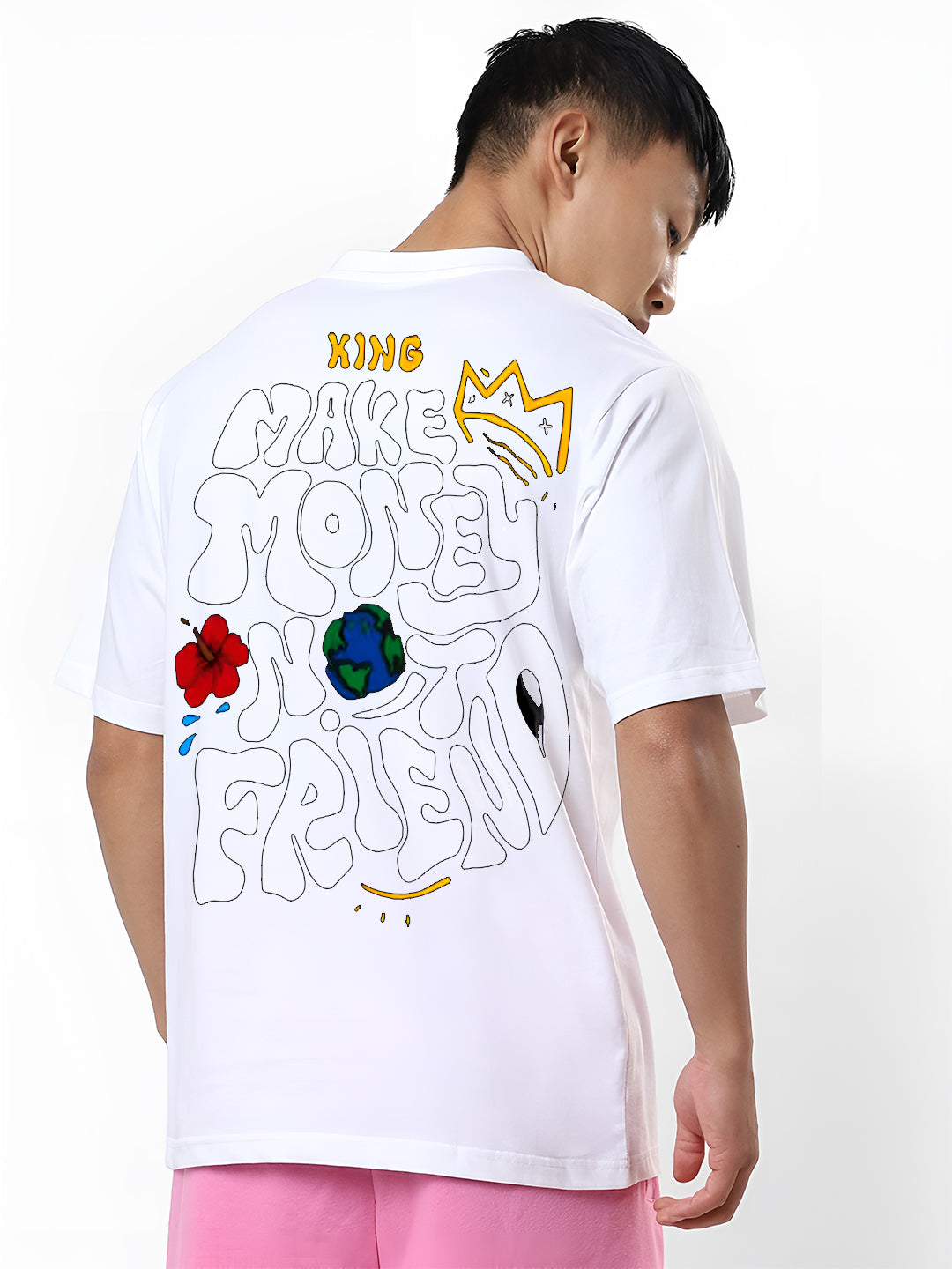 Angerhood Men Oversized “Make Money Not Friends” Graphic Printed Cotton T-Shirt