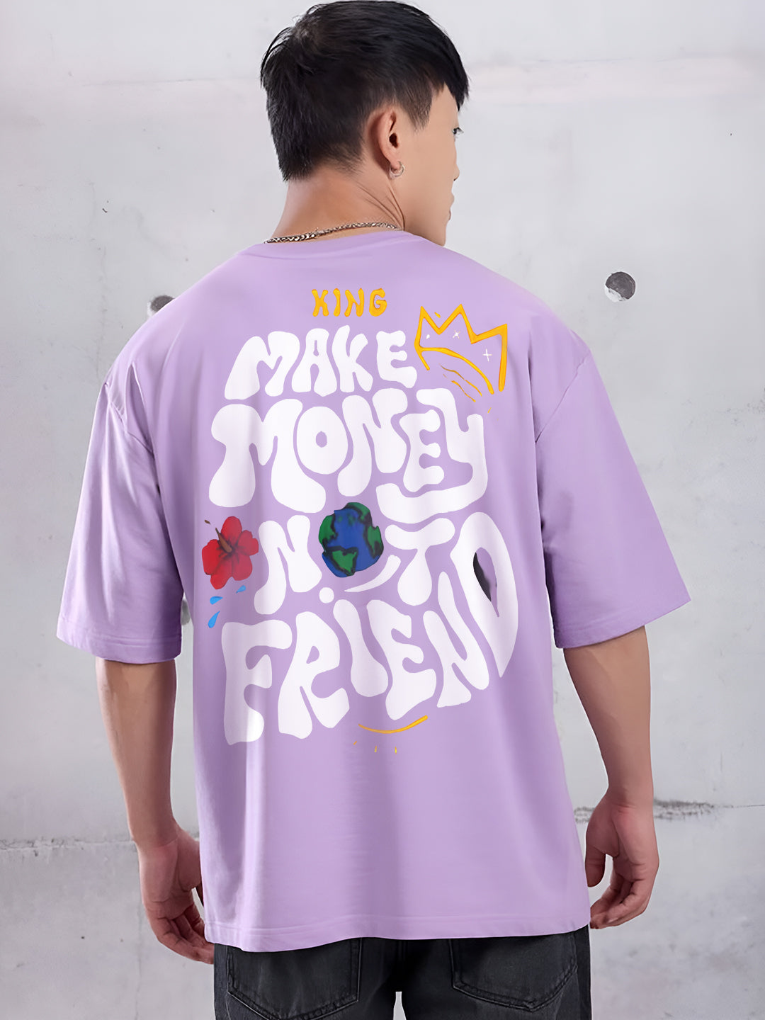 Angerhood Men Oversized “Make Money Not Friends” Graphic Printed Cotton T-Shirt