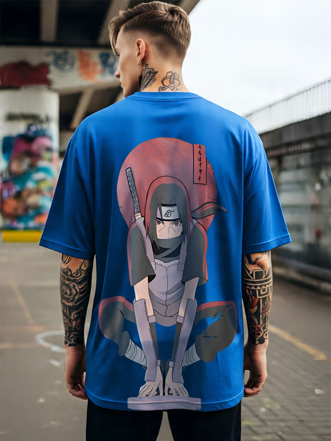 Angerhood Unisex Oversized Naruto Shippuden Itachi Uchiha Back Print T-Shirt