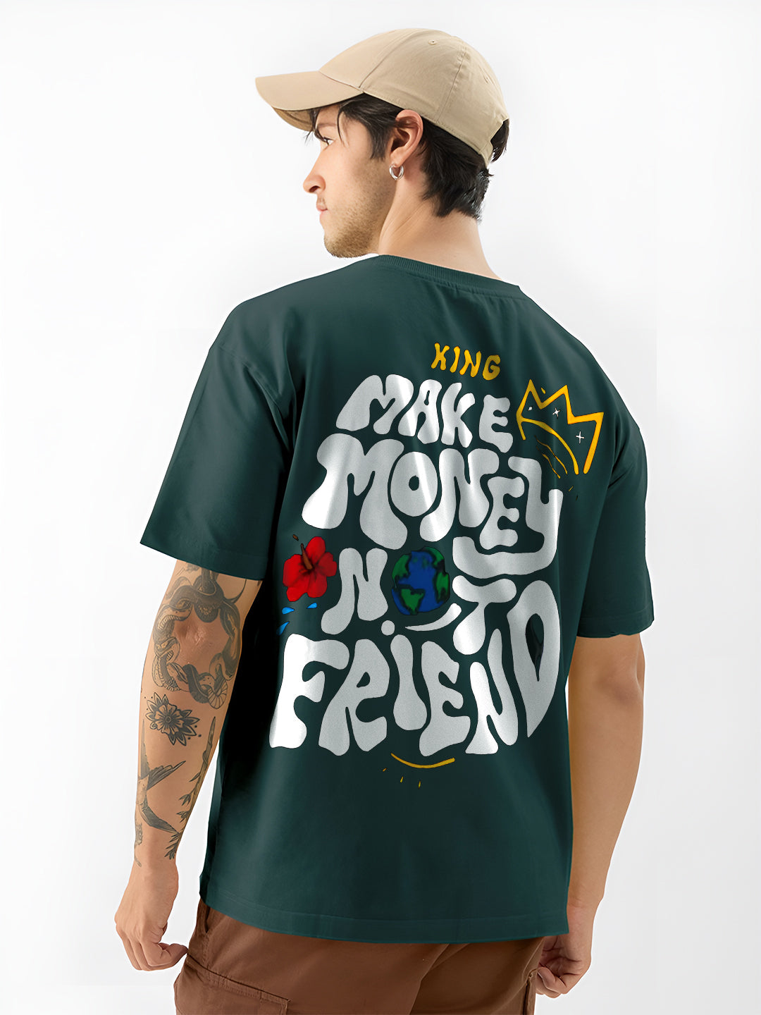 Angerhood Men Oversized “Make Money Not Friends” Graphic Printed Cotton T-Shirt
