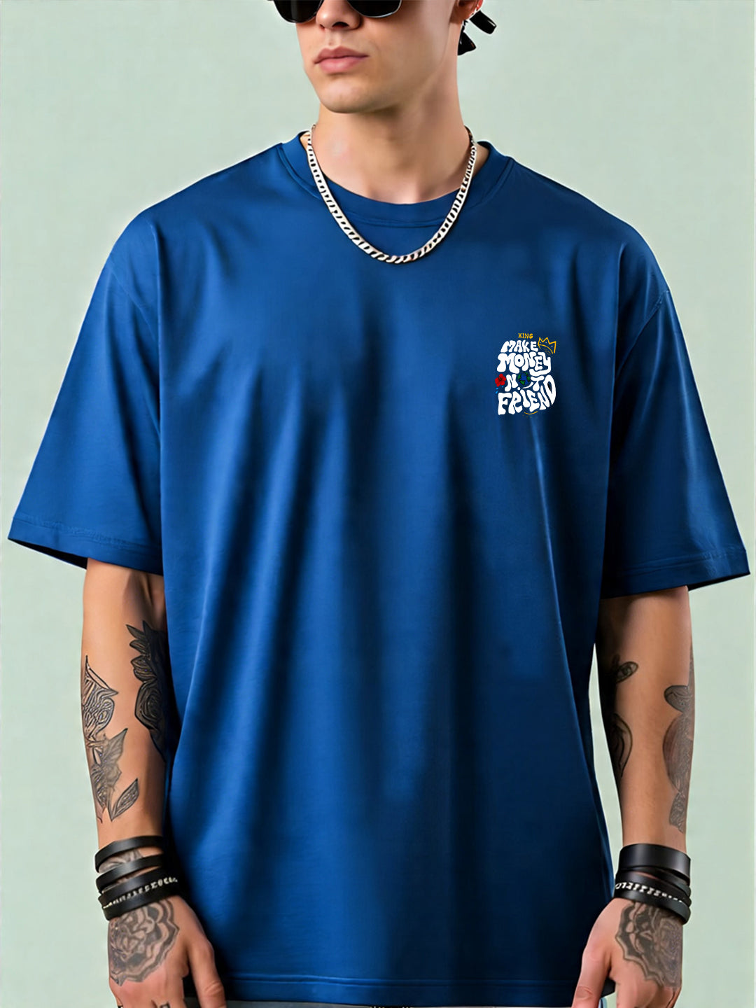 Angerhood Men Oversized “Make Money Not Friends” Graphic Printed Cotton T-Shirt