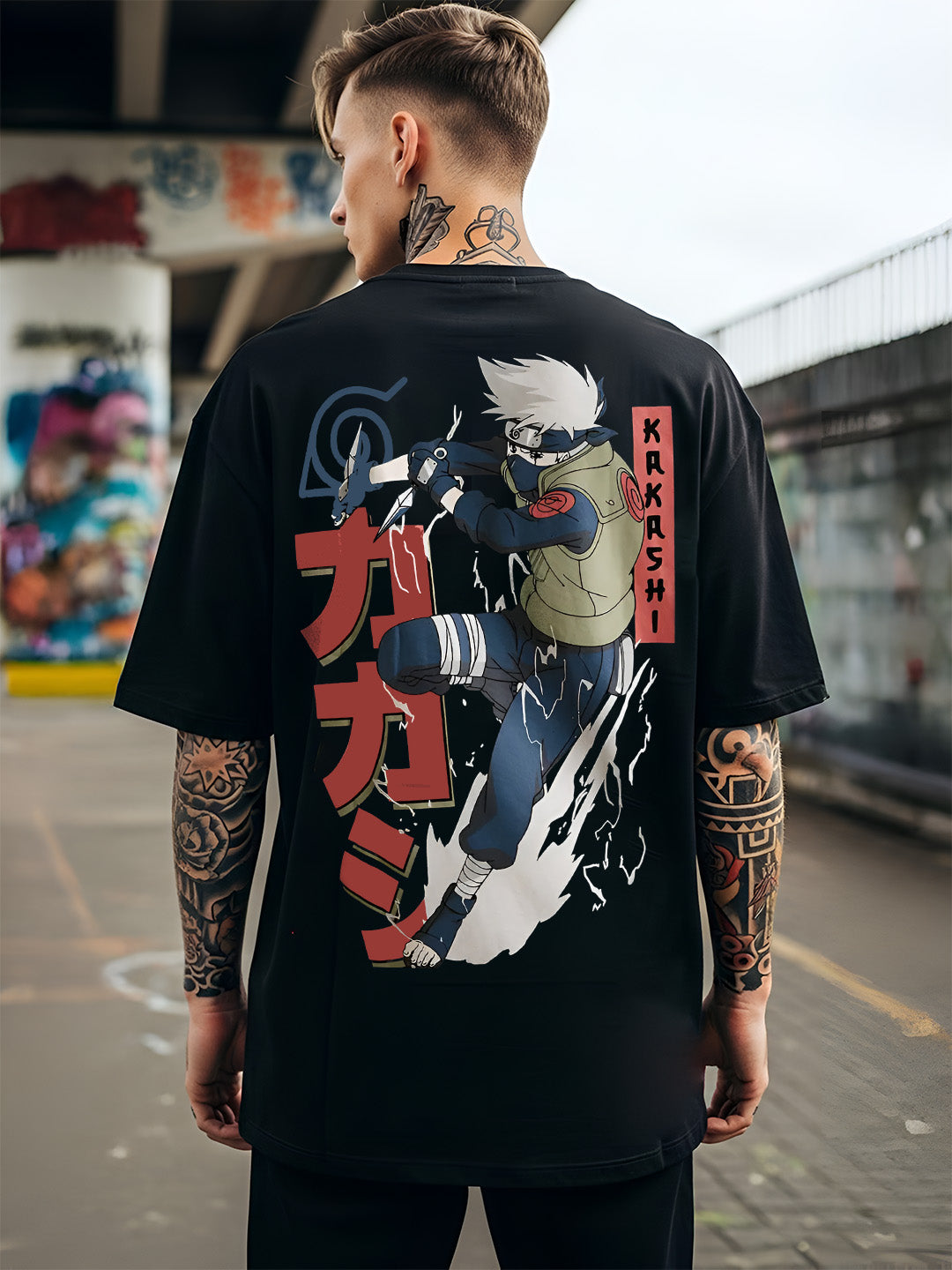 Mens Oversized Kakashi Graphic T-shirt Print