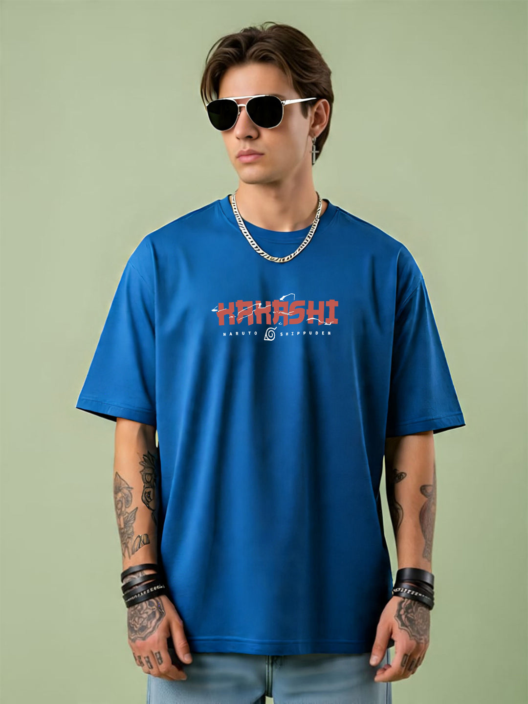 Mens Oversized Kakashi Graphic T-shirt Print