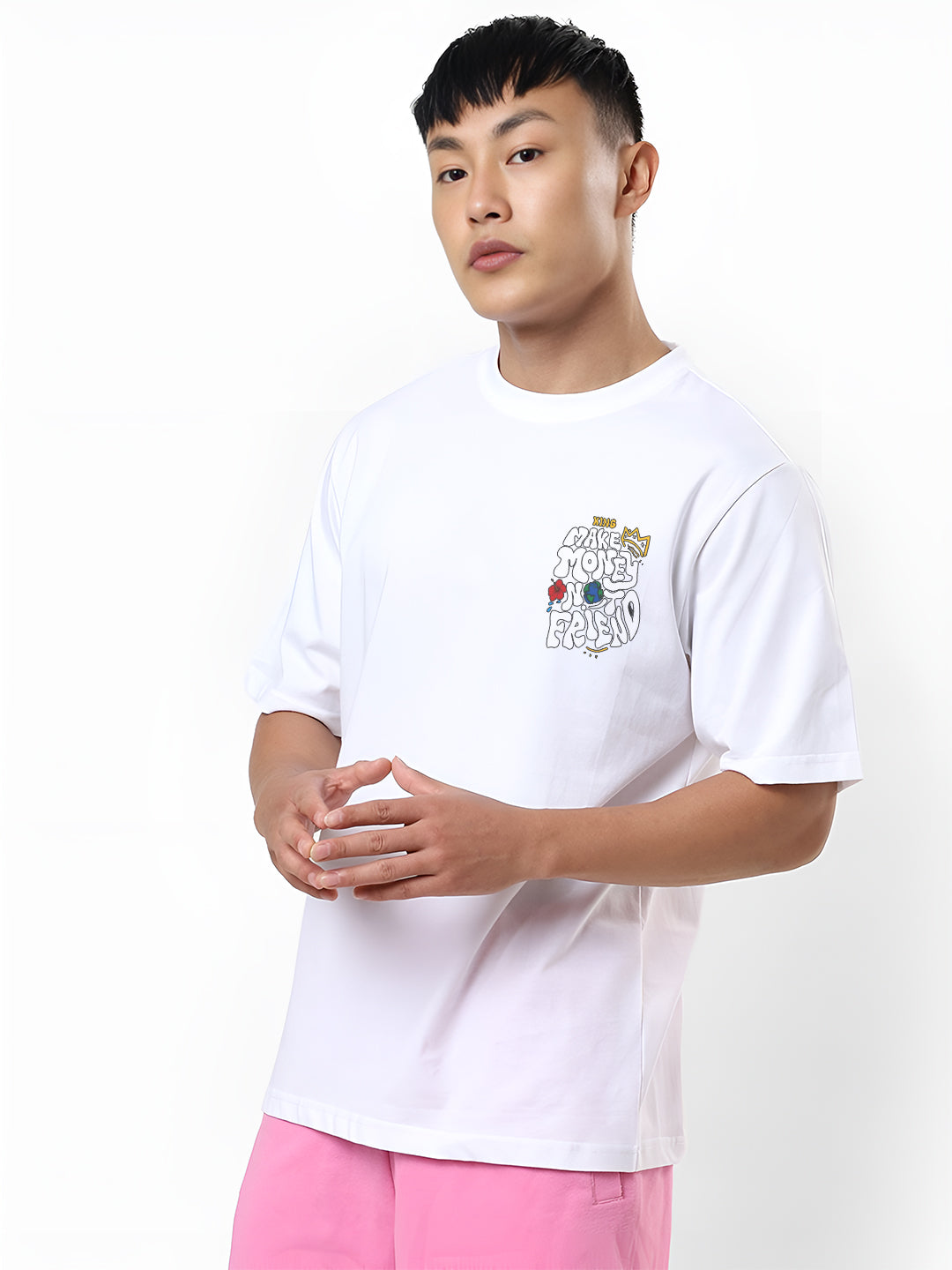 Angerhood Men Oversized “Make Money Not Friends” Graphic Printed Cotton T-Shirt