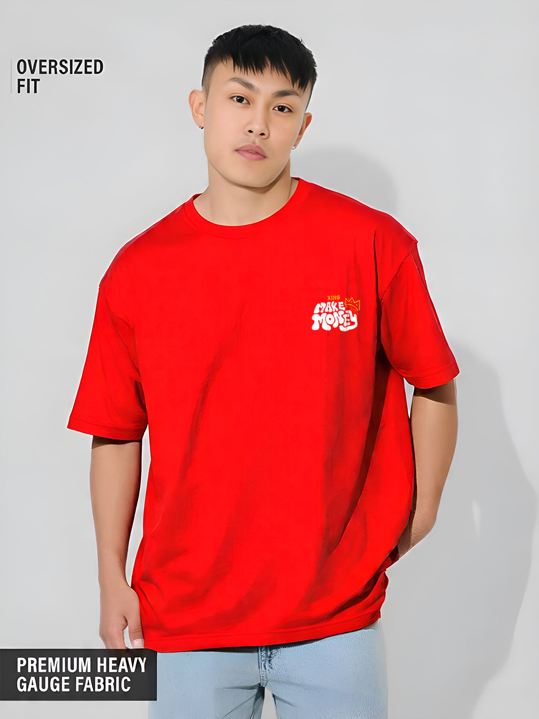 Angerhood Men Oversized “Make Money Not Friends” Graphic Printed Cotton T-Shirt