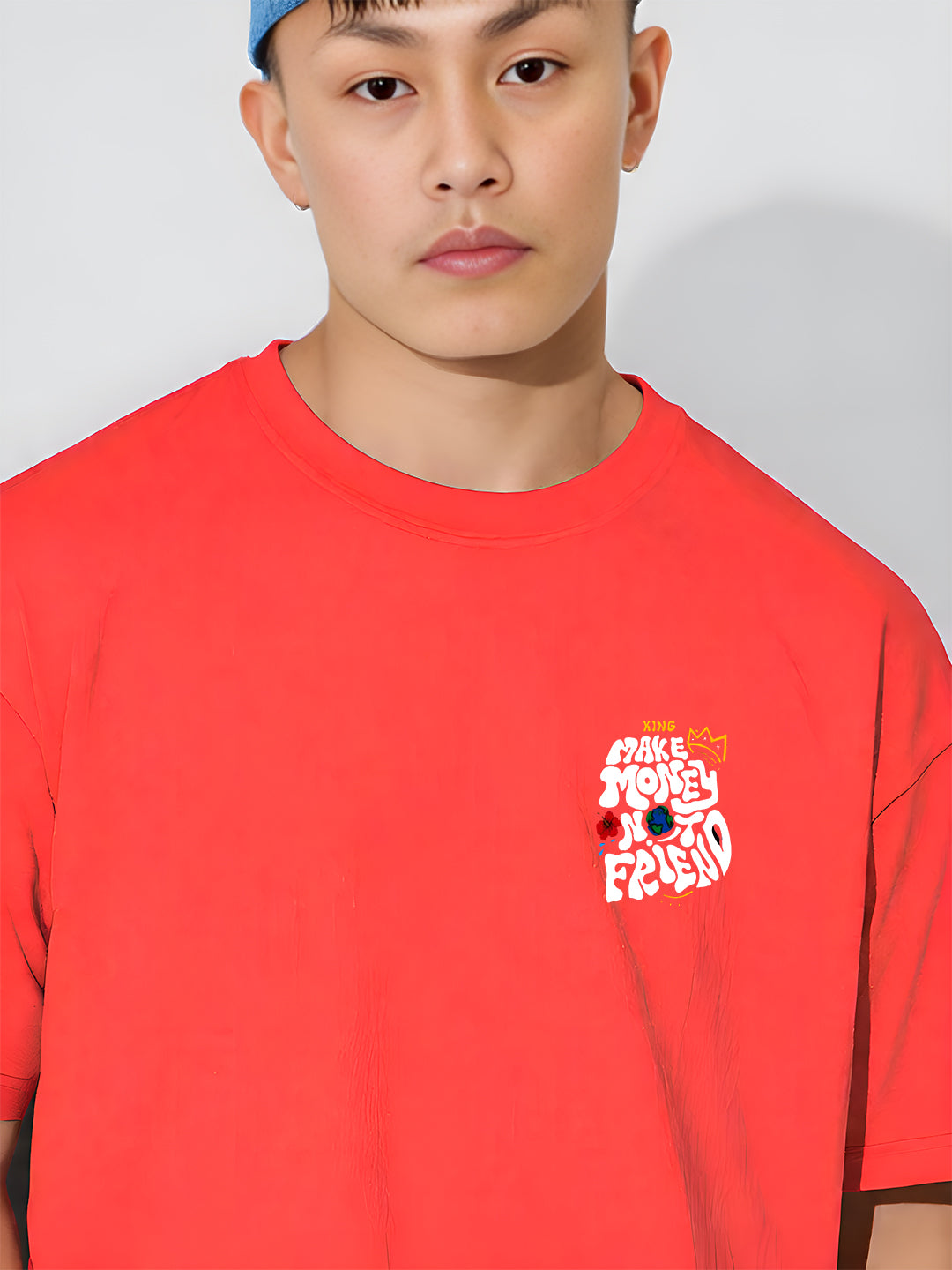 Angerhood Men Oversized “Make Money Not Friends” Graphic Printed Cotton T-Shirt