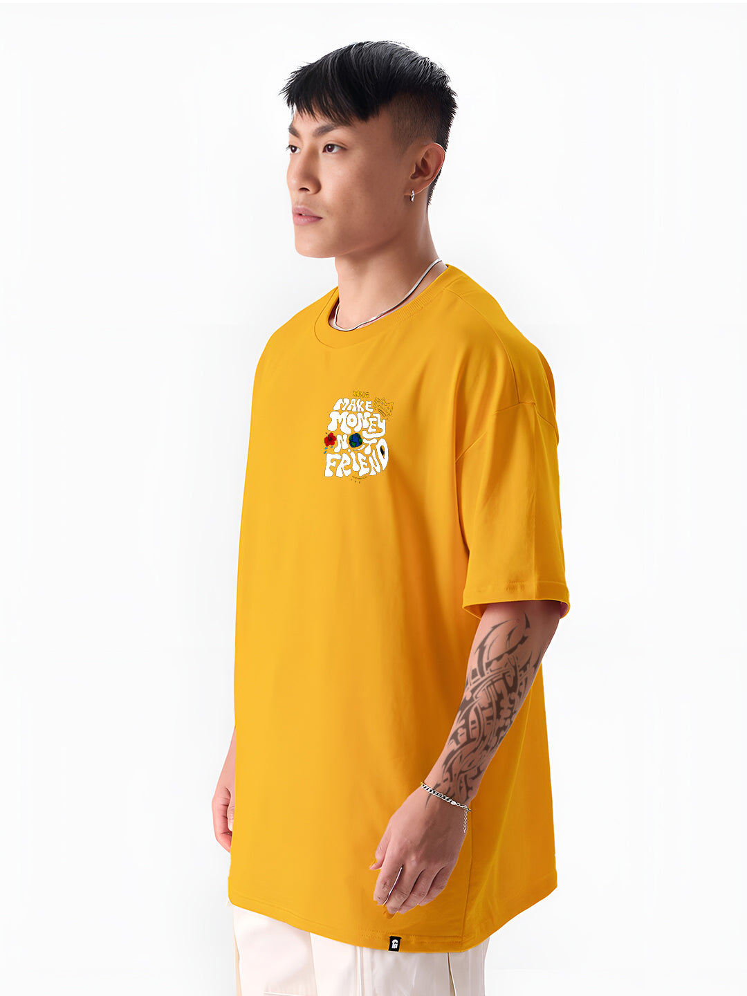 Angerhood Men Oversized “Make Money Not Friends” Graphic Printed Cotton T-Shirt