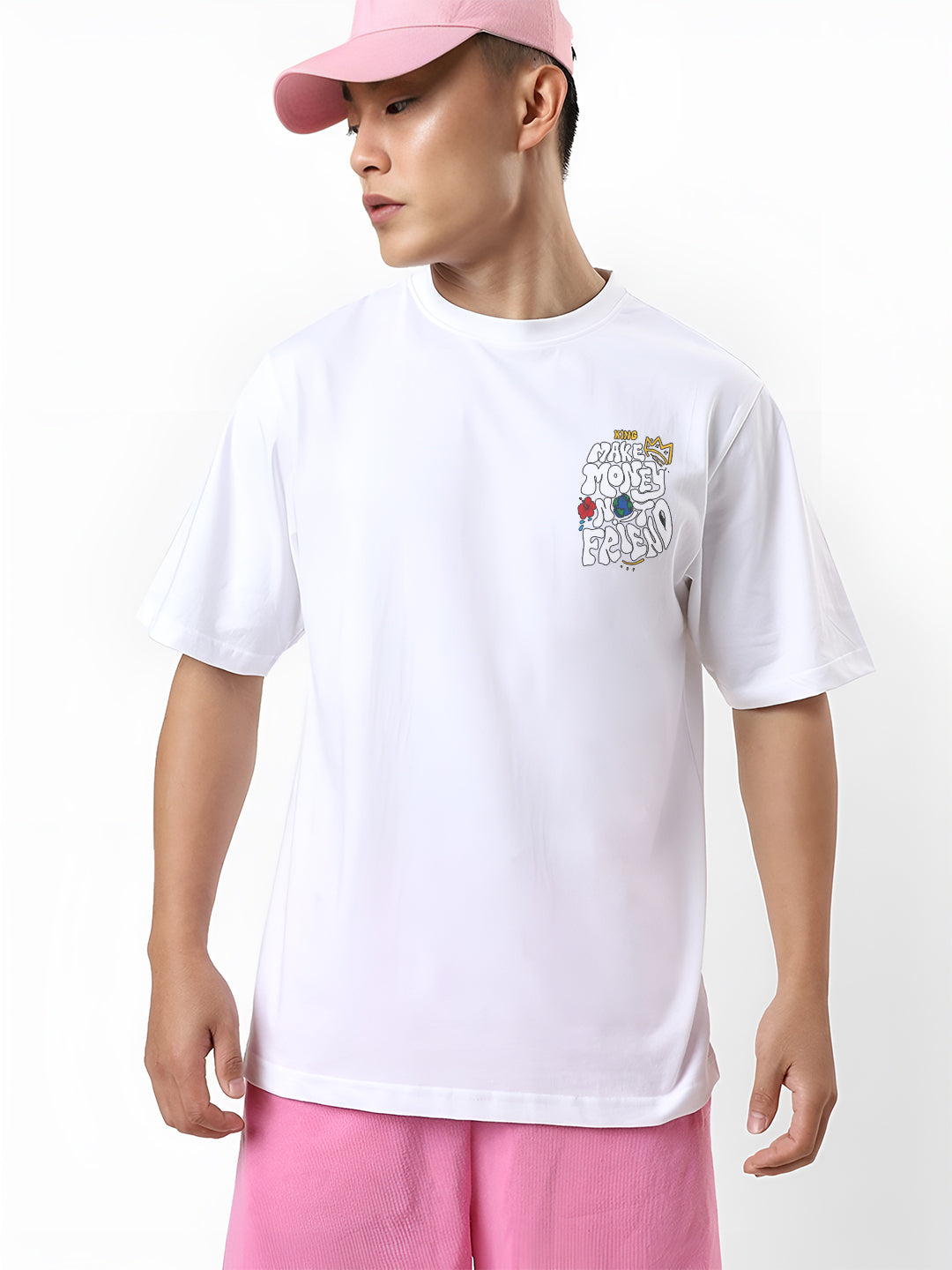 Angerhood Men Oversized “Make Money Not Friends” Graphic Printed Cotton T-Shirt