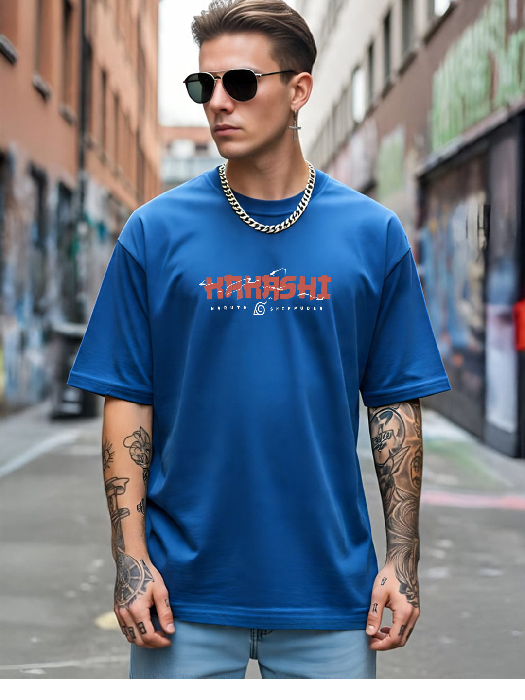 Mens Oversized Kakashi Graphic T-shirt Print