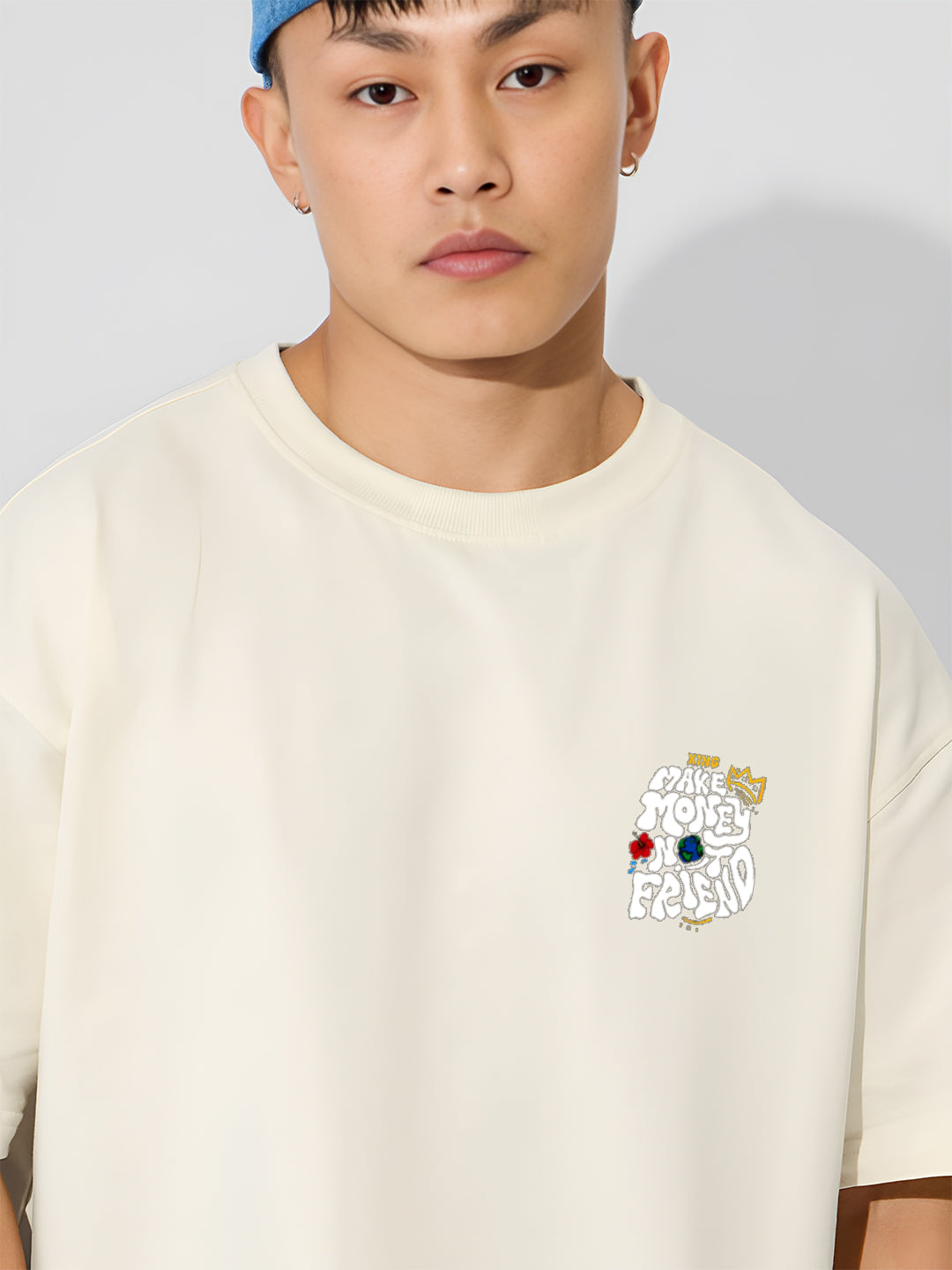Angerhood Men Oversized “Make Money Not Friends” Graphic Printed Cotton T-Shirt