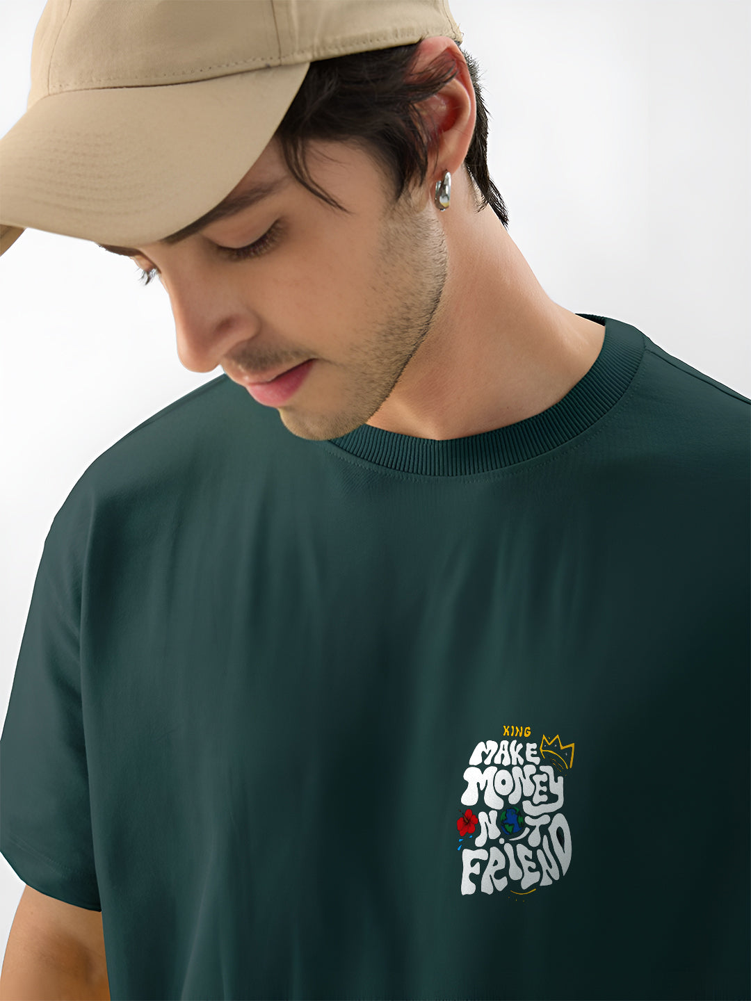 Angerhood Men Oversized “Make Money Not Friends” Graphic Printed Cotton T-Shirt