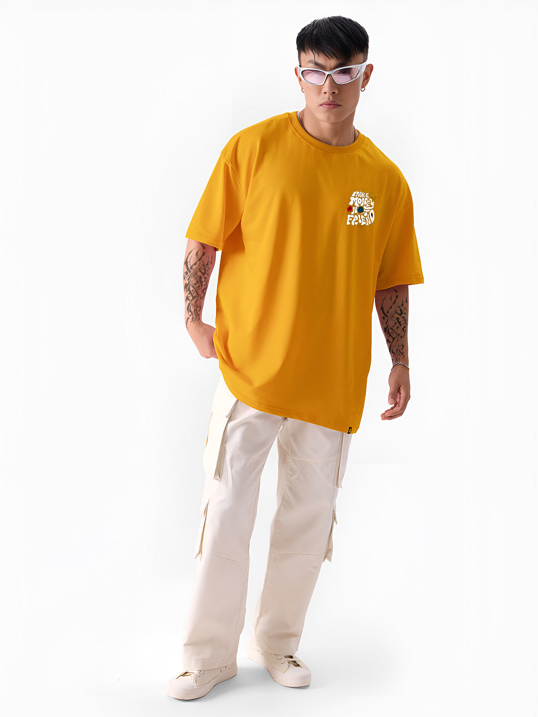 Angerhood Men Oversized “Make Money Not Friends” Graphic Printed Cotton T-Shirt
