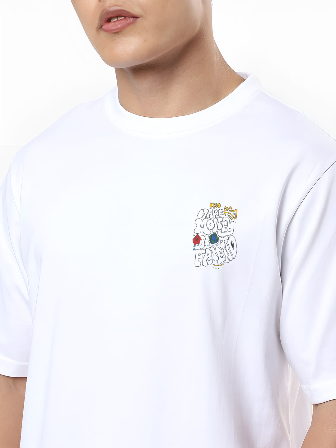 Angerhood Men Oversized “Make Money Not Friends” Graphic Printed Cotton T-Shirt