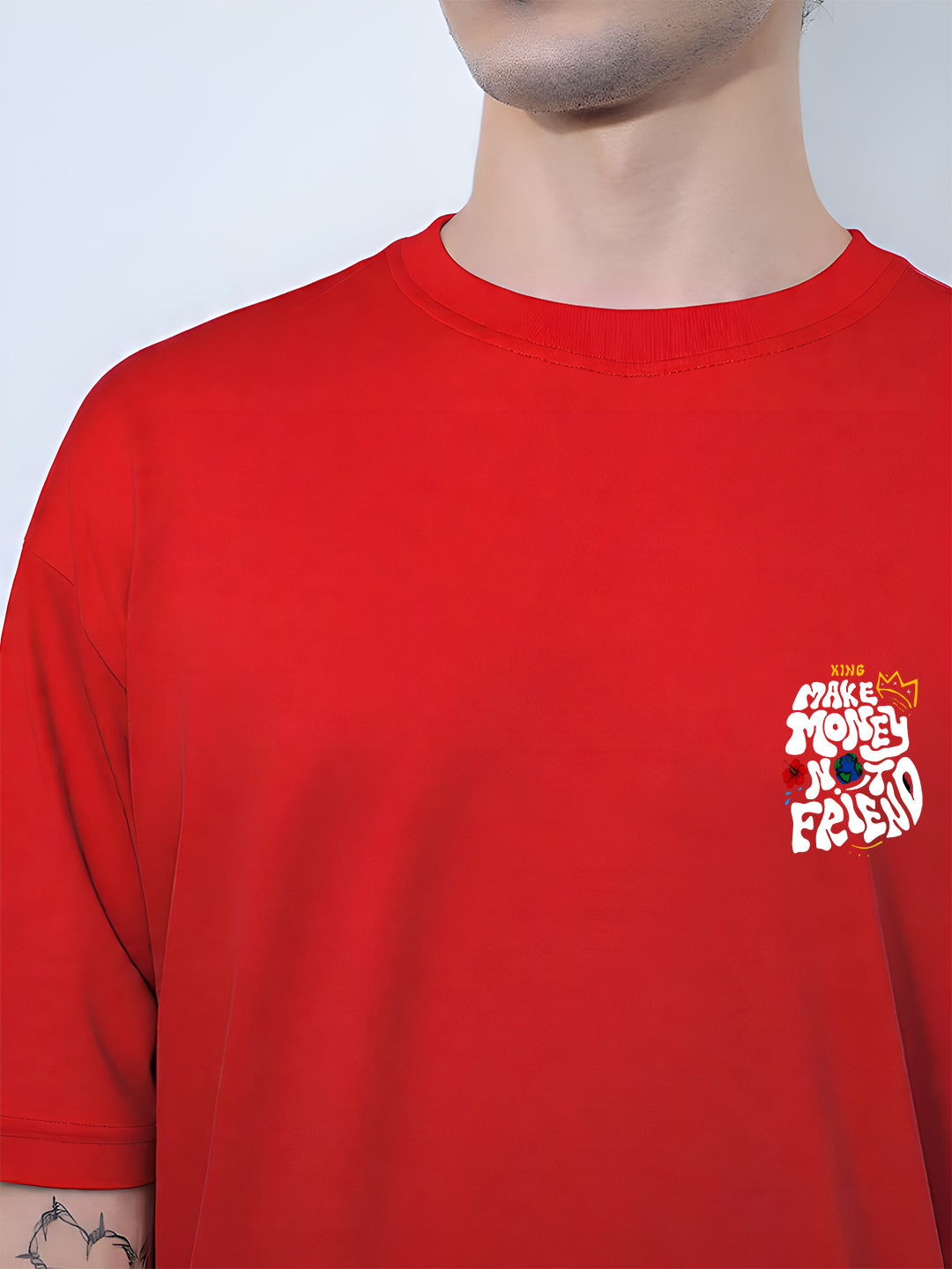 Angerhood Men Oversized “Make Money Not Friends” Graphic Printed Cotton T-Shirt