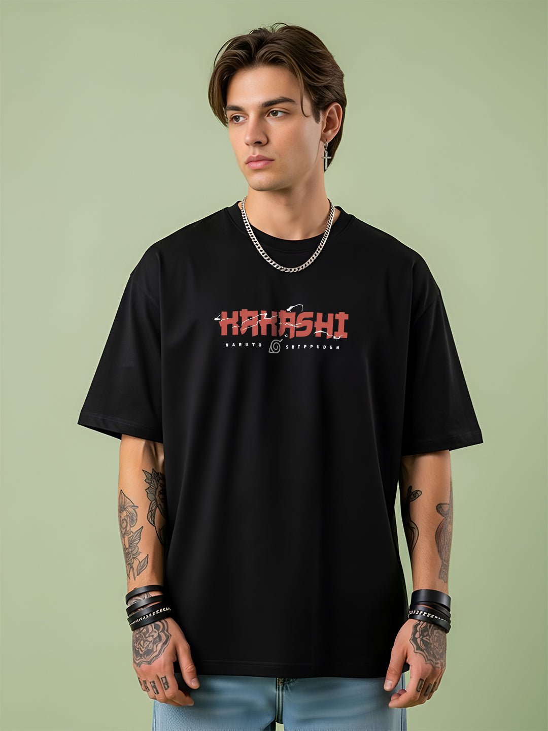 Mens Oversized Kakashi Graphic T-shirt Print