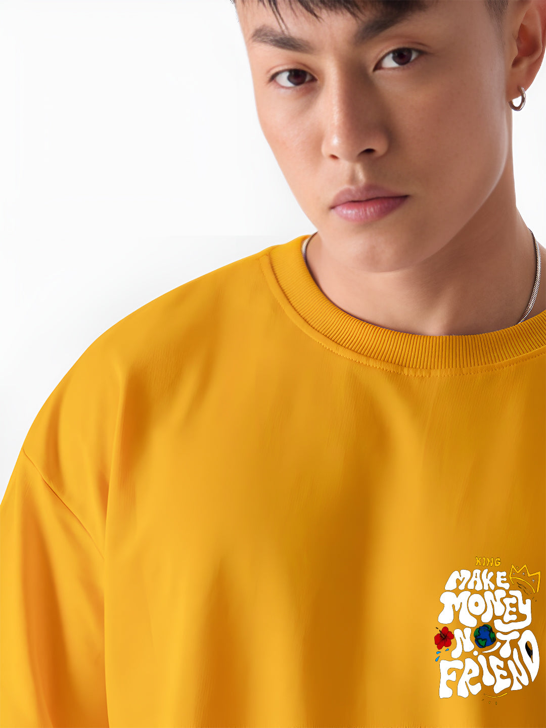 Angerhood Men Oversized “Make Money Not Friends” Graphic Printed Cotton T-Shirt