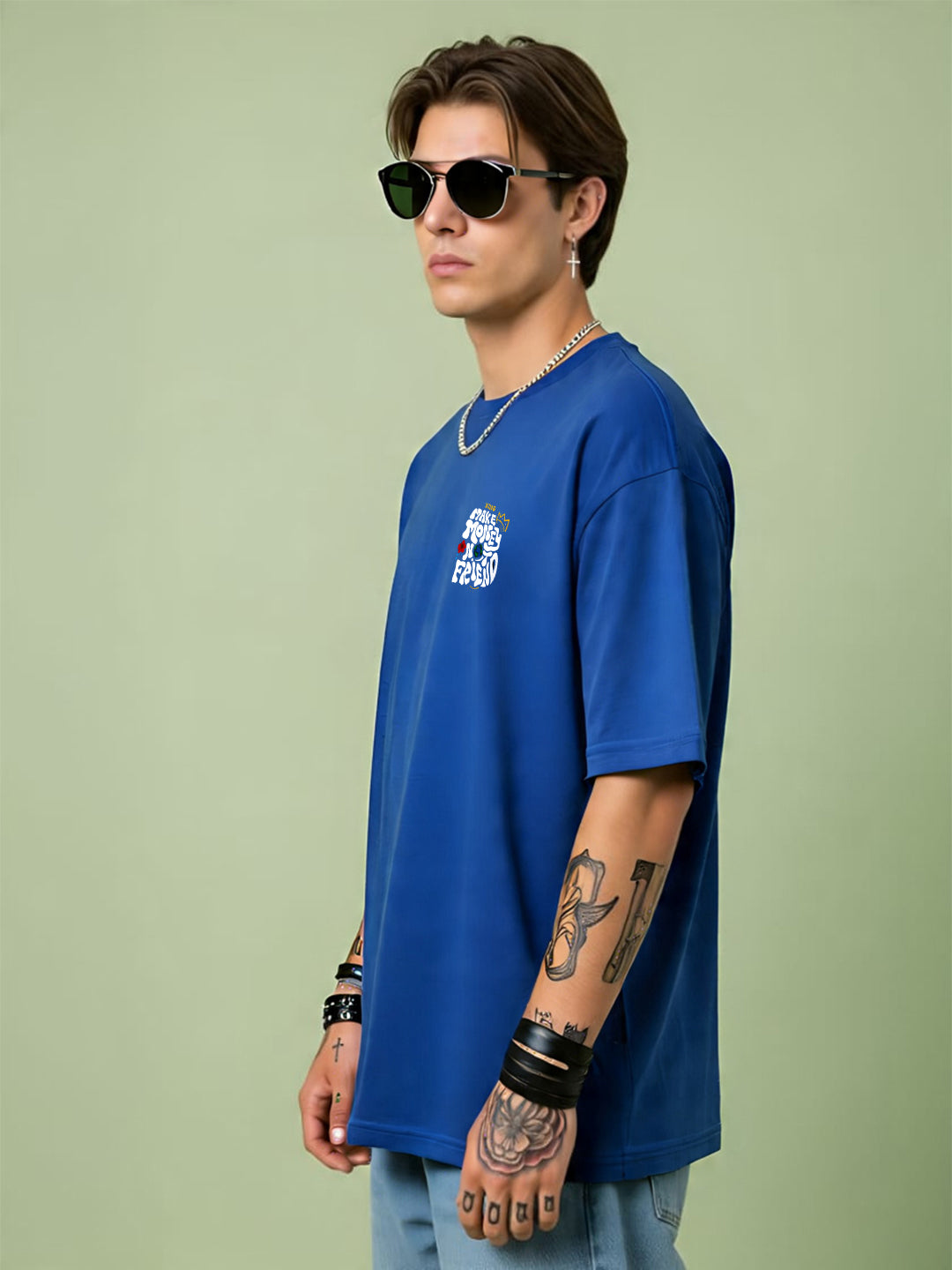 Angerhood Men Oversized “Make Money Not Friends” Graphic Printed Cotton T-Shirt
