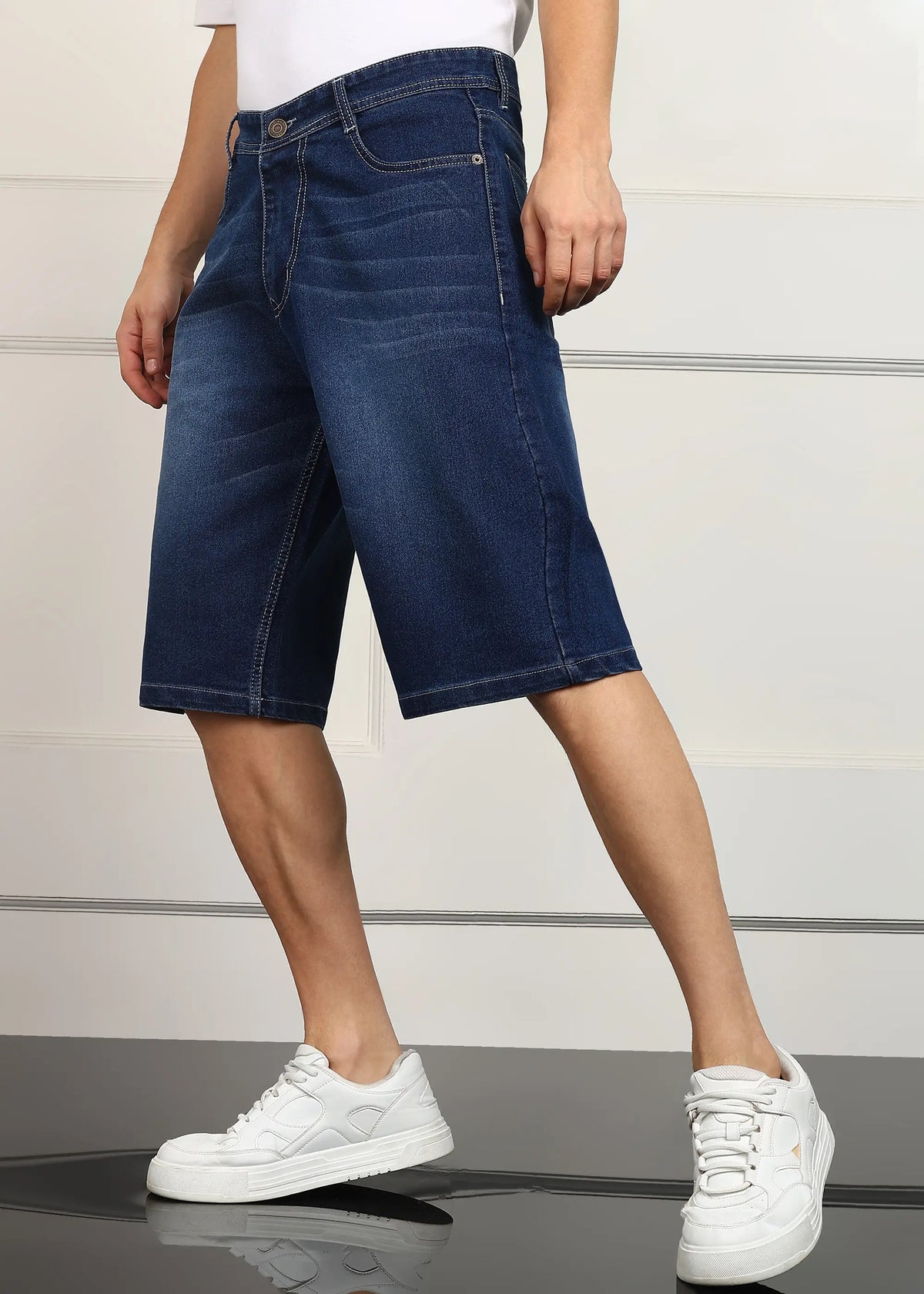 ANGERHOOD Solid Men Denim Dark Blue Baggy Shorts