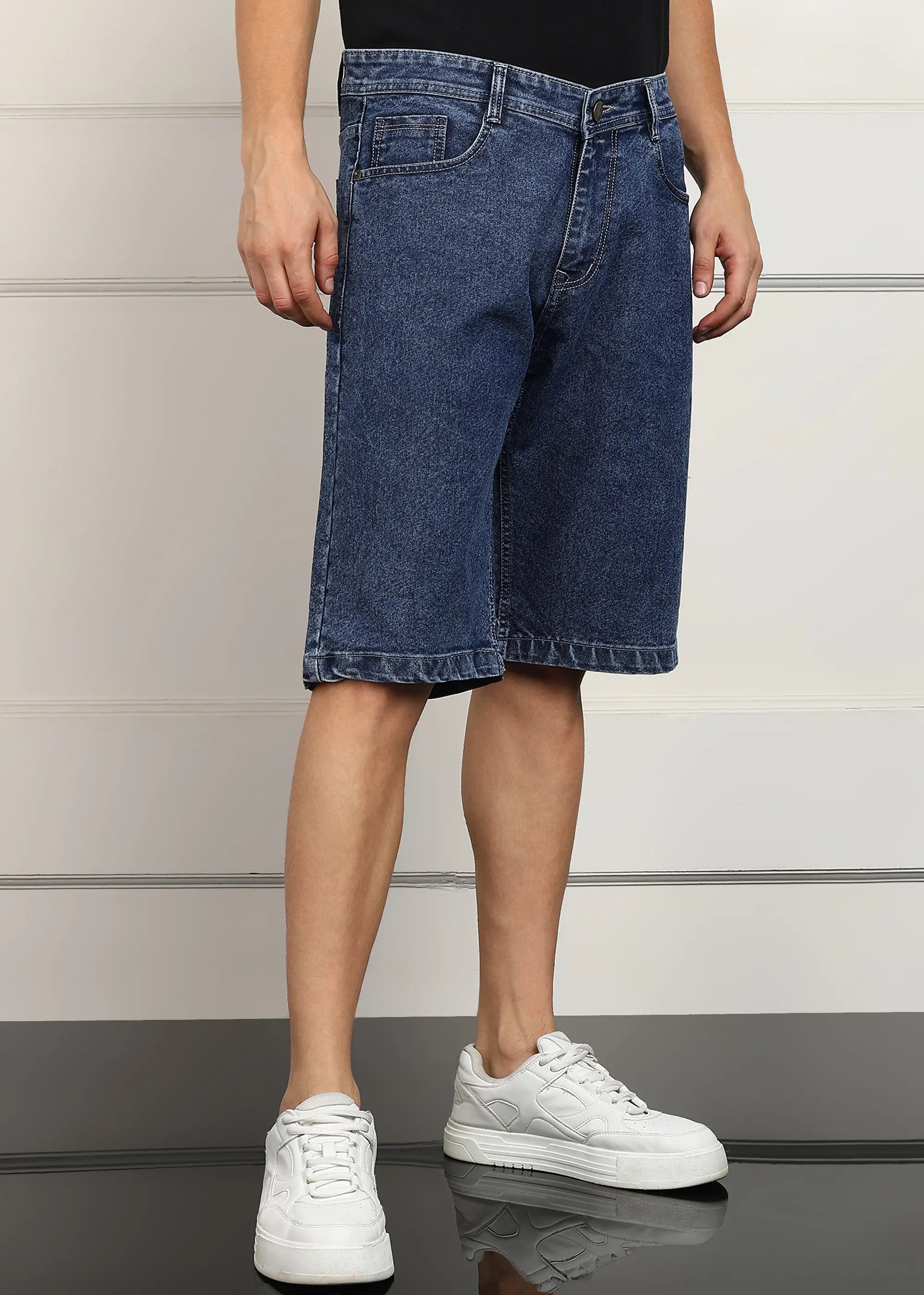 ANGERHOOD Solid Men Denim Dark Blue Baggy Shorts