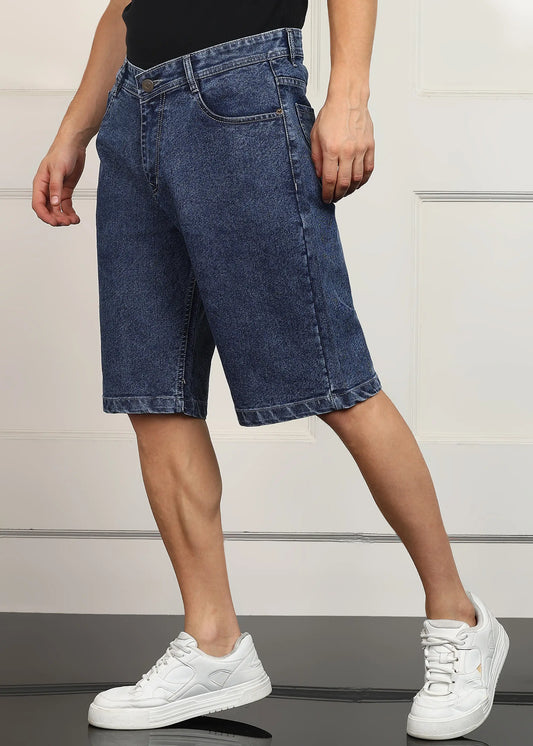 ANGERHOOD Solid Men Denim Dark Blue Baggy Shorts