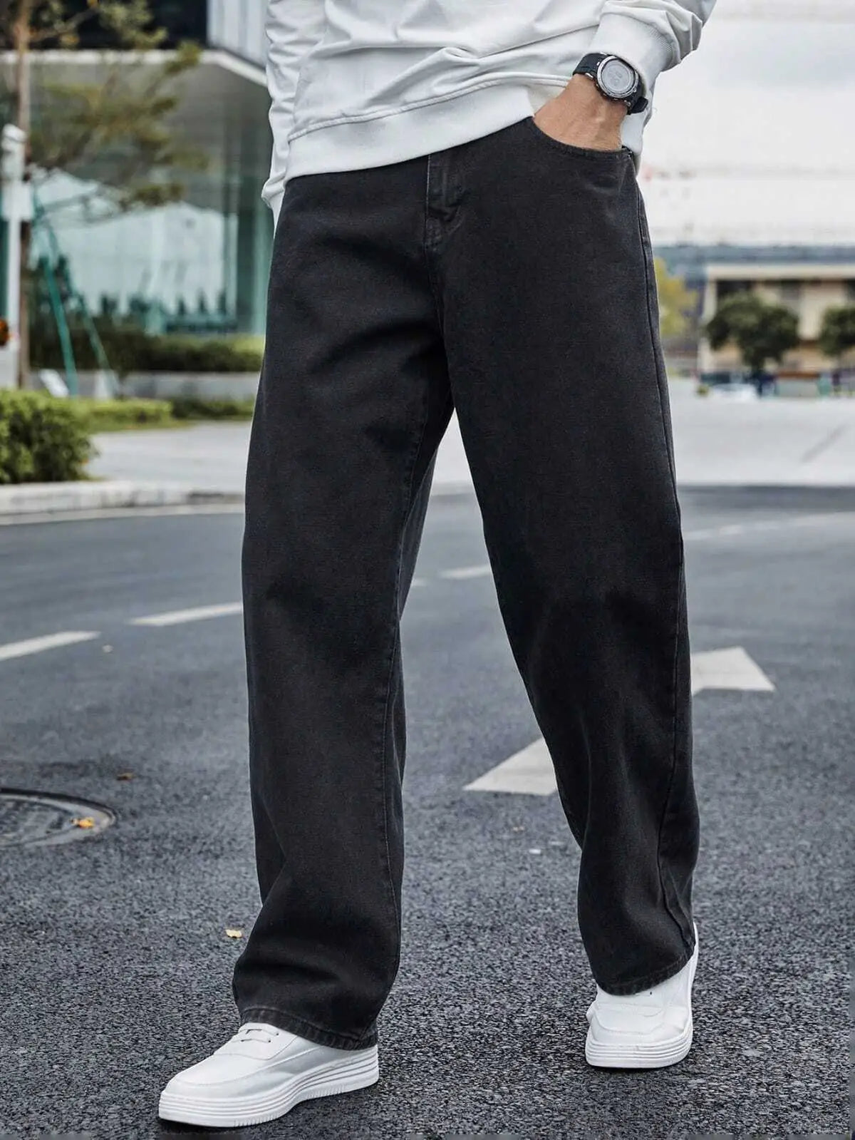 ANGERHOOD Loose Fit Men Baggy Black Jeans
