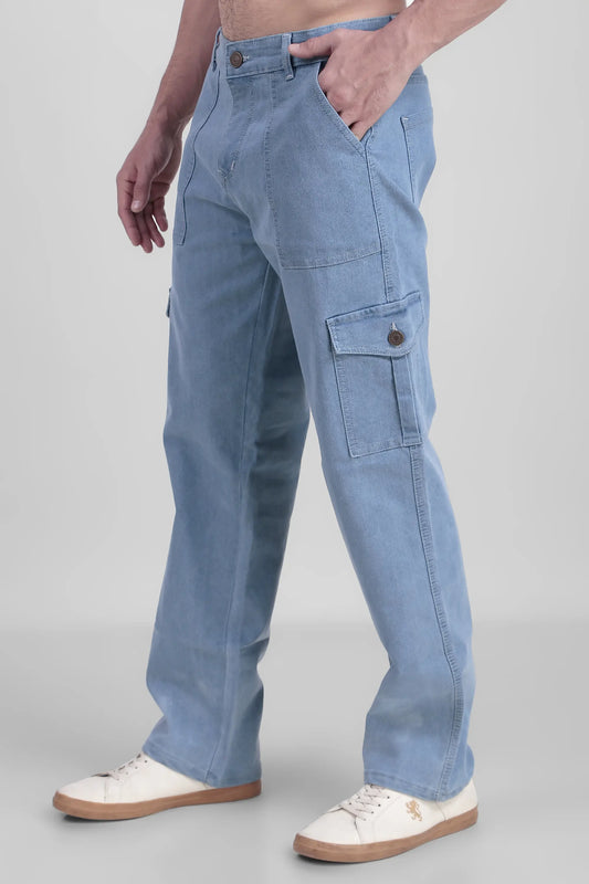ANGERHOOD Men Baggy Light Blue Cargo