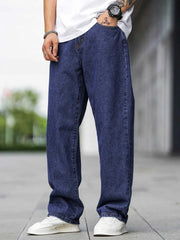 ANGERHOOD Loose Fit Men Baggy Dark Blue Jeans