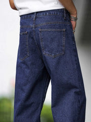 ANGERHOOD Loose Fit Men Baggy Dark Blue Jeans
