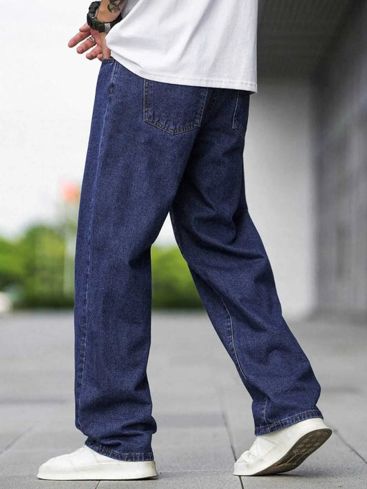 ANGERHOOD Loose Fit Men Baggy Dark Blue Jeans