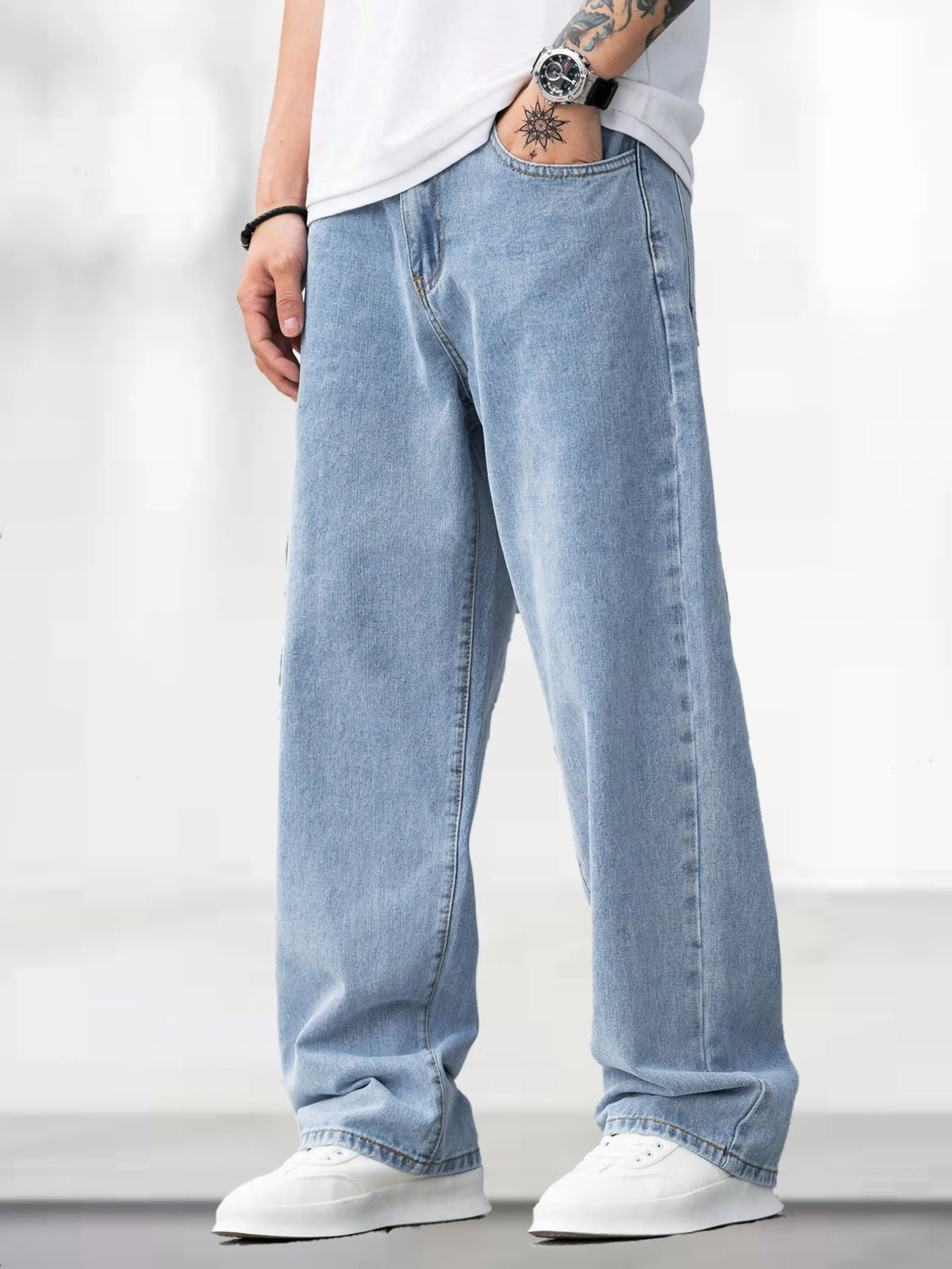 ANGERHOOD Loose Fit Men Baggy Light Blue Jeans